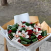 Bouquet with snow-white orchids and red roses for the best recognition 