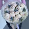 Bouquet of white peonies and blue Tweedia 