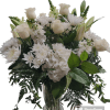 Beautiful all white vase arrangement with higher end flowers. Perfect for any