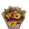 BOUQUET RED 12 ROUSES WITH 3 SUN FLOWERS 