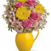 Includes pink roses, yellow gerbera daisies and alstroemeria. Delivered in a Sunny