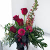 A mixture of deep and rich tones in dark red and pink