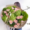 A lush and refreshing bouquet featuring soft peach garden roses, vibrant green
