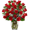 Beautiful 24 stems of roses with babies breath in a clear vase