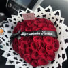 Vaquita themed bouquet. 
Red roses with white and black paper. 
Banner not