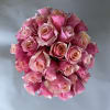 30 stems of flamingo pink roses and a rose gold or silver