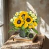 Brighten someone&rsquo;s day with this cheerful sunflower and yellow rose bouquet, handcrafted