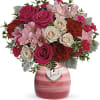 A beautiful bouquet of roses, alstroemieria, carnations and greenery.

Cr&egrave;me spray roses, pink