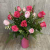 1 dozen pink roses, the shade of pink may vary from this