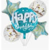 Blue metallic balloon bouquets filled with helium to celebrate