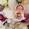The Cozy Blooms Bouquet is arranged with roses, spray roses, hydrangeas, and