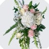 Beautiful mix flowers hydrangeas, light pink and white roses fill this bouquet