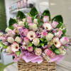 Baby Girl Flower Basket: Accented with hydrangeas, daisies, greens, and roses.
