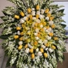 White roses, stock and beautiful yellow lilies