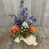 Handcrafted white alligator with a fabulous mix of orange &amp; blue. 