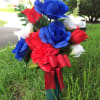 Red, White &amp; Blue silk flowers come together with silk greenery &amp;
