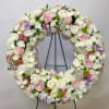 This Wreath Includes White Roses, Light Pink Roses, Lavender Roses, White Spary