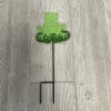 Cute frog arrangement in a wooden box with a metal frog pick