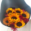 12 Red Roses  With 6 Sunflowers Wrapped in Black paper with