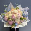 Peonies, Roses, Spray Roses, Hydrangea, Delphinium, Carnations and Filler flowers