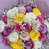 A rainbow bouquet bursting with the joyful hues of pink, white, purple