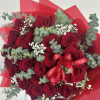 Embrace the vibrant energy of this red rose bouquet, paired with the