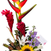 This dynamic arrangement is an artistic burst of tropical boldness and joyful