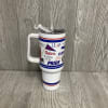 40oz metal Gator tumbler with a side handle and a straw. 