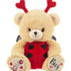 Surprise your special love bug with this unique tan teddy bear outfitted