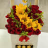 Beautiful box, roses and Sunflowers cascade 