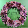 Shades of lavendar and pink.  Featuring shoulder to shoulder blooms of