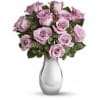 one dozen luscious lavender roses artistically arranged in a glorious Silver