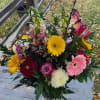 Different shades of pink with pops of yellow and white for contrast