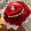Bouquet of 24 red roses with 16 Ferrero Rocher chocolates, a heart-shaped