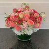 Montauk&#039;s Modern Embrace delivers a perfect pink and white filled arrangement of