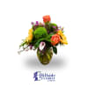 Bright and colorful arrangement of roses, hydrangea and other mixed flowers