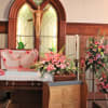 This lovely set Includes a Casket Arrangement, Rosary, Two Sprays, Heart, and