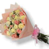 6 Pink, 6 Withe Long Stems Roses. Wrapped in Pink Paper. 