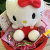 fun hello kitty bucket with plush, candy, key chain , note pad