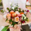 Orange base with a touch of hot pink and light pink pretty