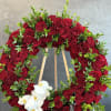 Elegant red rose wreath, a heartfelt tribute symbolizing love, respect, and eternal