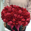 75 red and hot pink roses in a box
