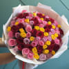 Bright, Sunny Rose hand-tided Bouquet.
100 stems of roses mix colors. 
Vase not