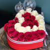 Red and White fresh cut roses design
Up to 25-27 roses in heart-shaped