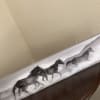 For the horse lover, white color, grayscale canvas. Distant hills in the