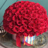 100 red roses in a box with lid on the back 