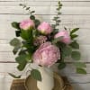 Annabel is a beautiful simple arrangement with peonies, filler and greenery. this