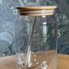 One glass cup with glass straw and bamboo lid. Perfect for those