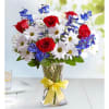 Celebrate American pride with our patriotic bouquet. Highlighted by an iconic yellow