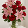 Tu es belle bouquet, red roses with pink lily